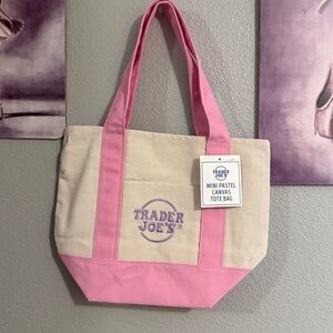 2026 Trader Joe’s mini pastel canvas tote bag new cream/pink purple